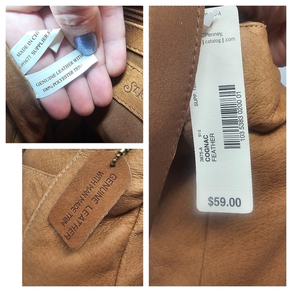 St. Johns Bay Leather Cognac Brown Feather Organizer Crossbody Shoulder Bag NWT - Picture 15 of 16